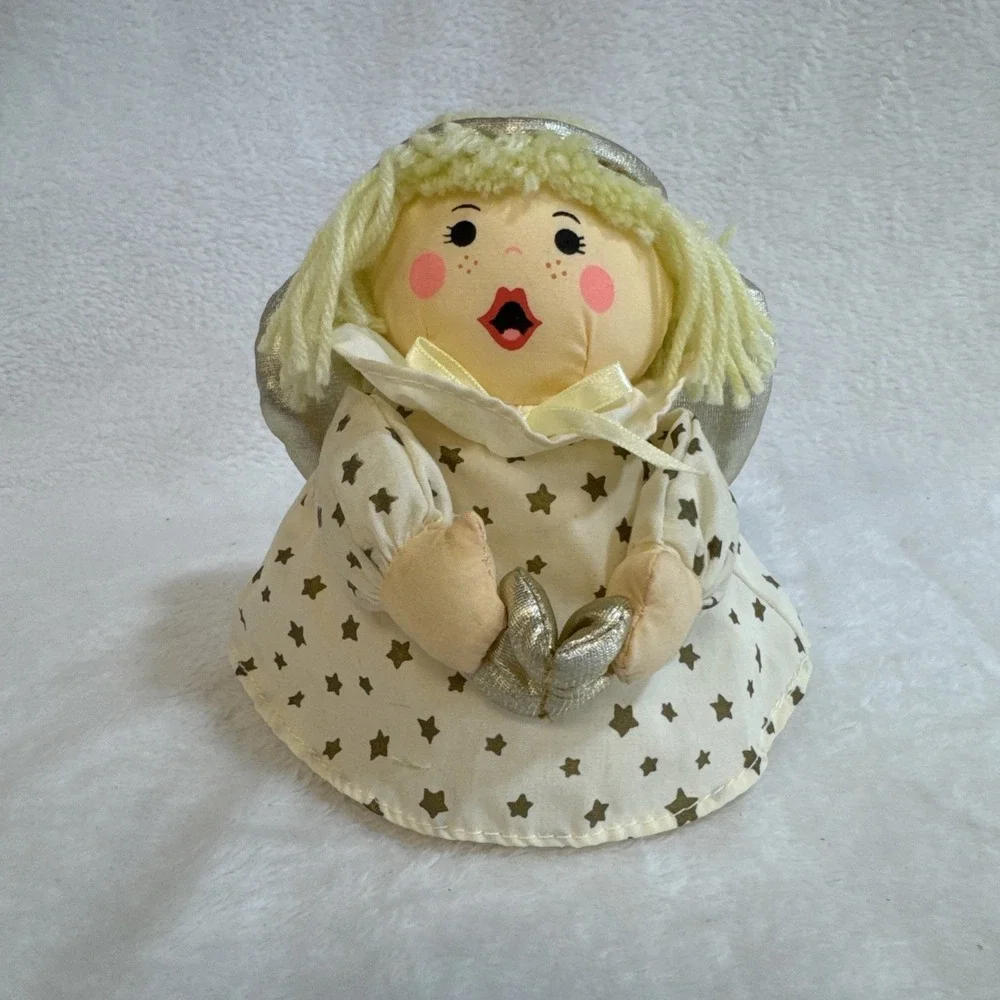 Lillian Vernon‎ Soft Fabric Angel Doll Christmas Gold Silver Star Dress 7 Inch
